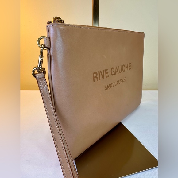 Saint Laurent Rive Gauche Zip Clutch Calfskin Camel NWOT COA - Picture 4 of 14